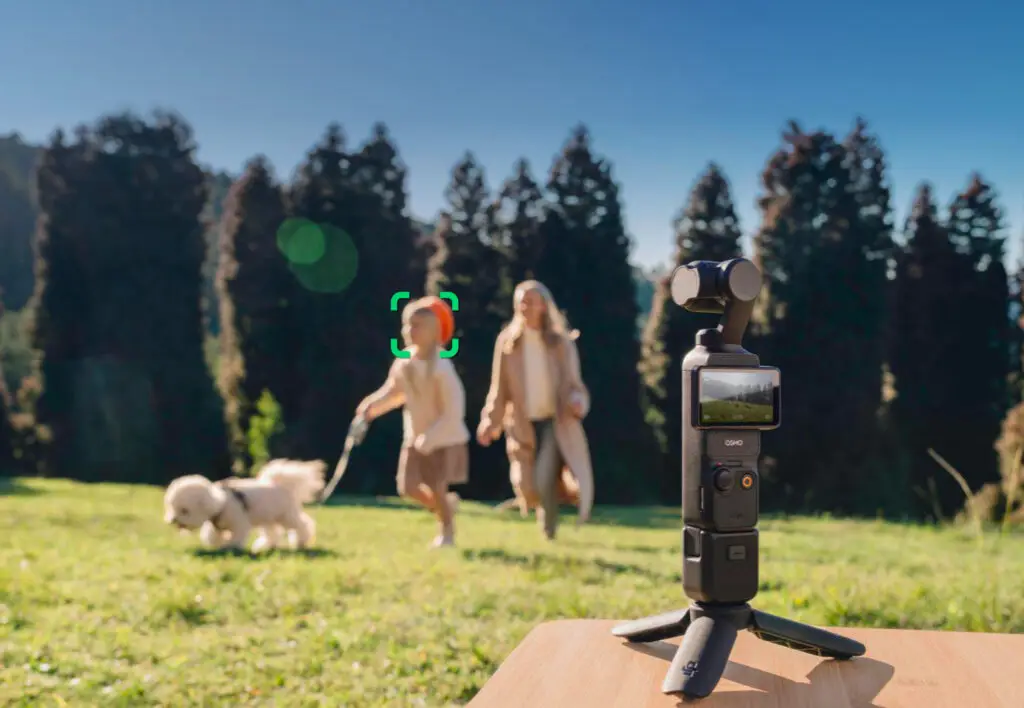 DJI Pocket 3 with image stabilisation and facial tracking.