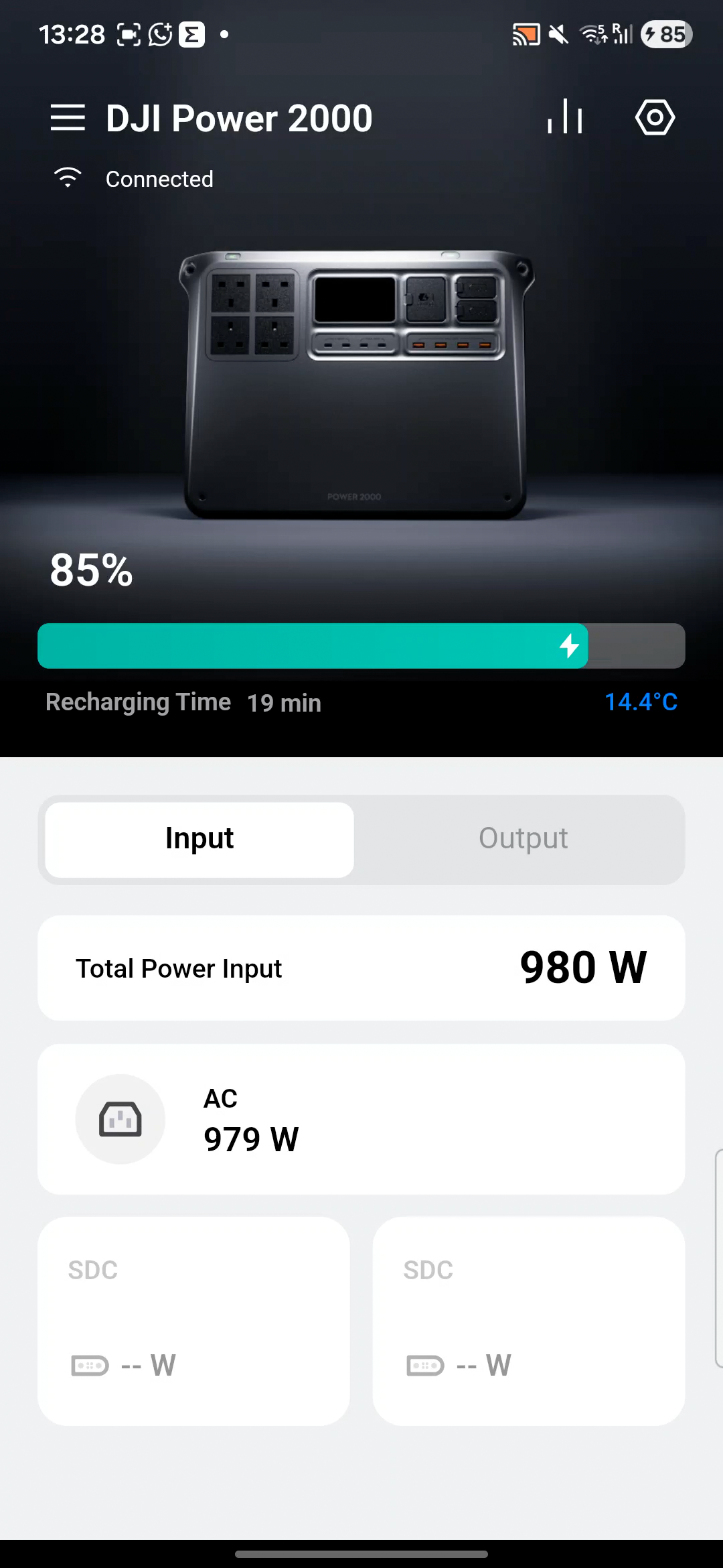 DJI Power 2000 being charged via our motorhome's inverter, whilst driving.
