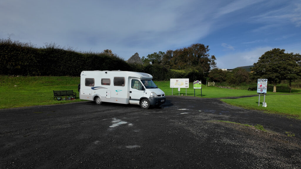 Motorhome parked in Cranfield Road car park, Randalstown, Northern Ireland.